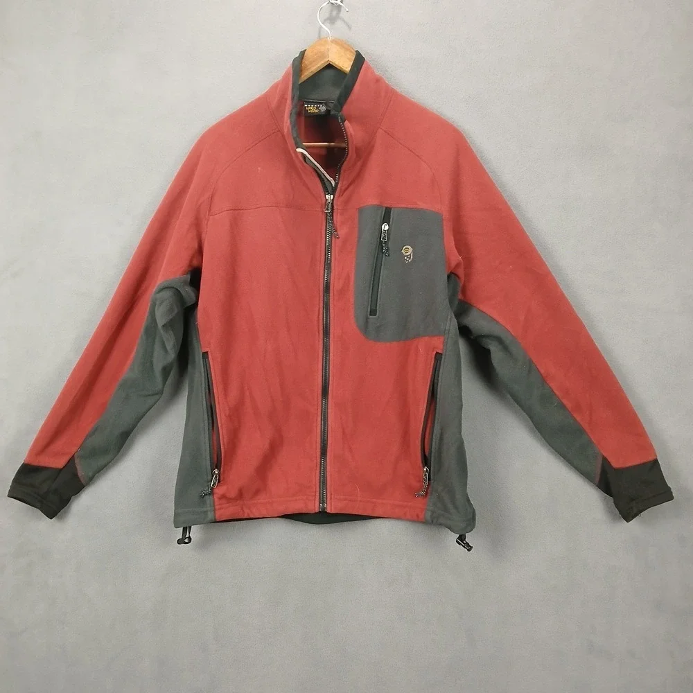 Mountain Hardwear Fleece Jacket Mens Medium Red Gray Full Zip Logo Soft Cozy